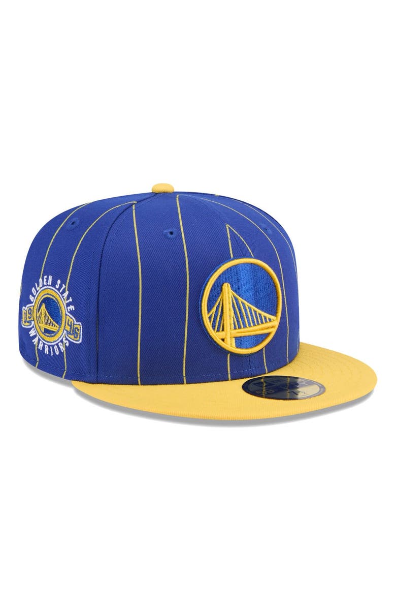 New Era Men's New Era Royal/Gold Golden State Warriors Pinstripe Two-Tone 59FIFTY Fitted Hat, Alternate, color, Royal