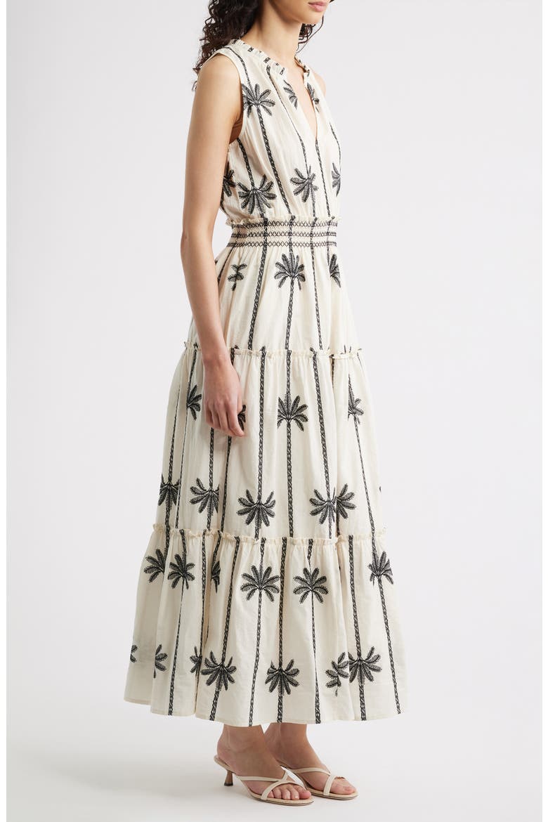 Loulou Embroidered Sleeveless Cotton Maxi Dress, Alternate, color, EMBROIDERED PALMS
