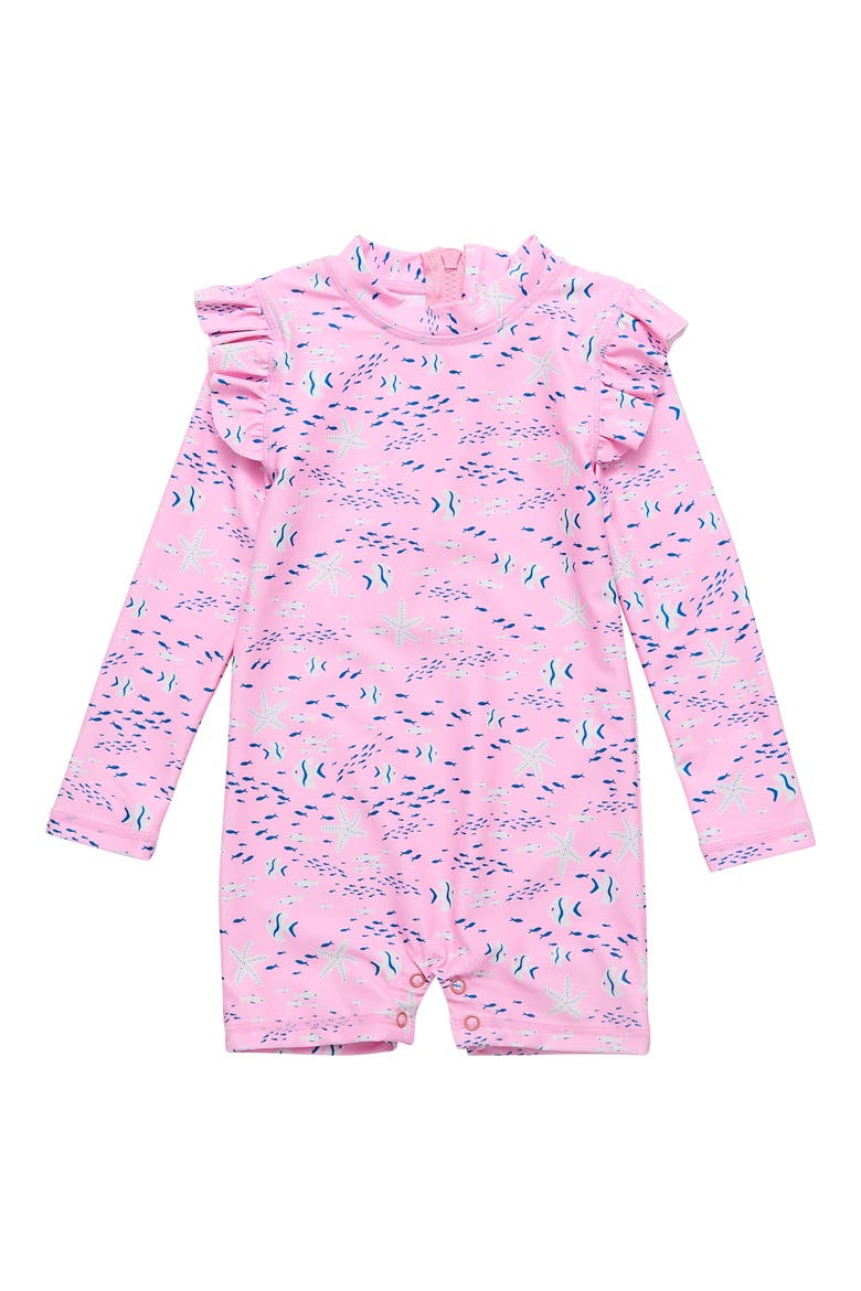 Pink Sea Long Sleeve Sun Romper, Main, color, PINK