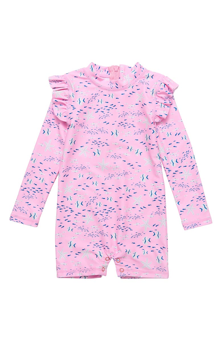 Snapper Rock Pink Sea Long Sleeve Sun Romper, Main, color, 