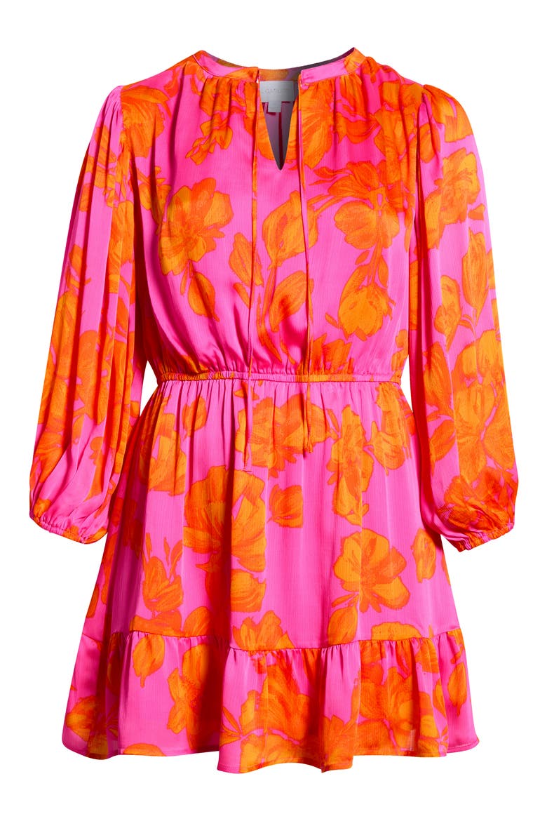 Pacey Floral Paxton Balloon Sleeve Minidress, Alternate, color, NEON-ORANGE