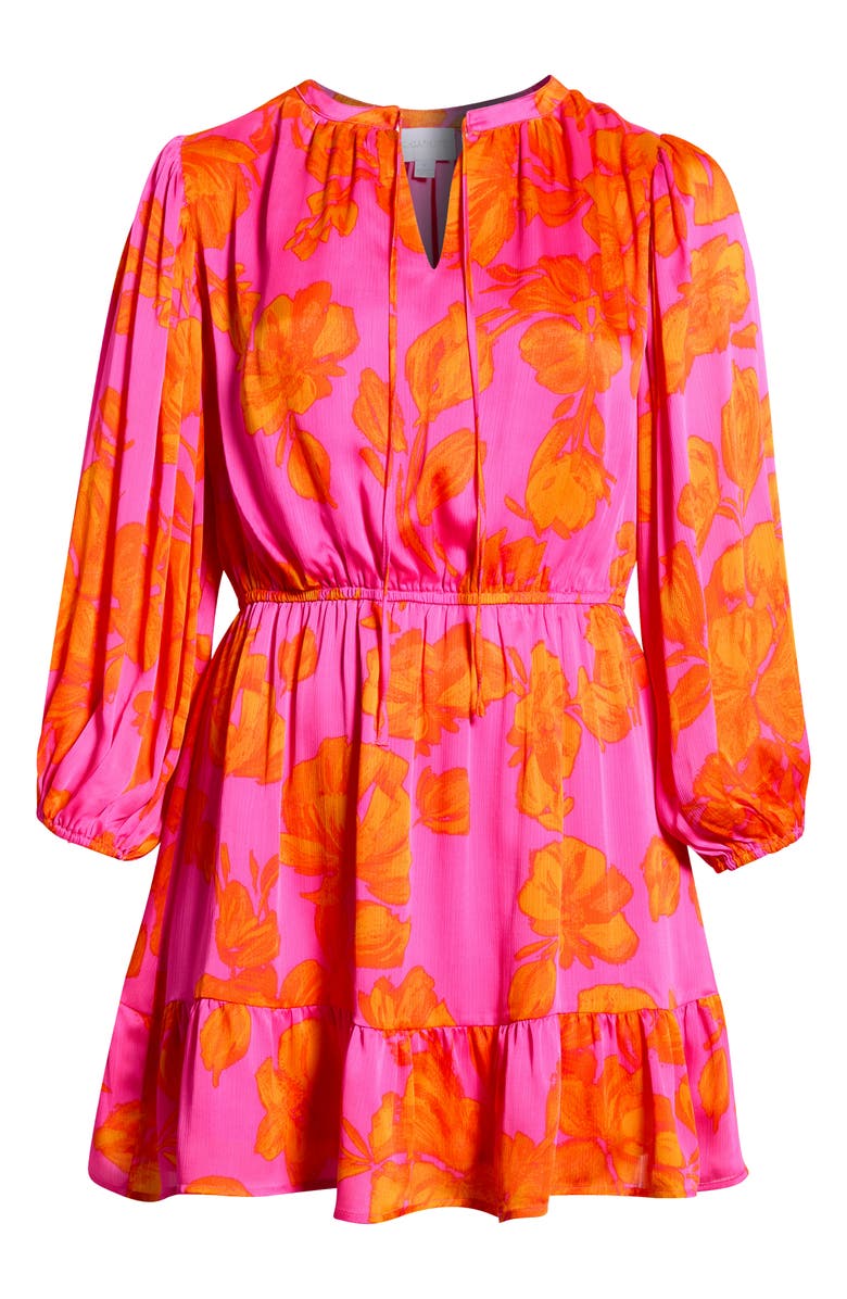 SUGARLIPS Pacey Floral Paxton Balloon Sleeve Minidress, Alternate, color, Neon-Orange