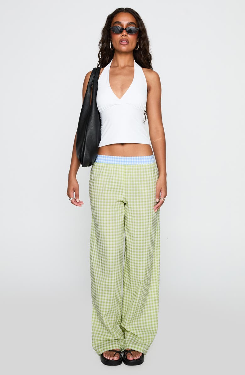 Princess Polly Neevie Check Wide Leg Pants, Alternate, color, Green