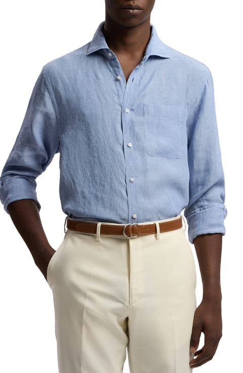 Lightweight Linen Chambray Button-Up Shirt