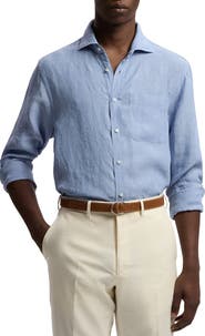 Ralph Lauren Purple Label Lightweight Linen Chambray Button-Up Shirt