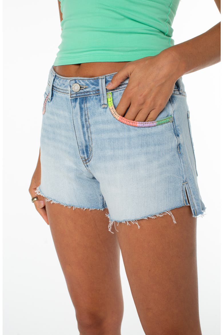 Golden Waves Embroidered Denim Cutoff Shorts, Alternate, color, SHORE BET