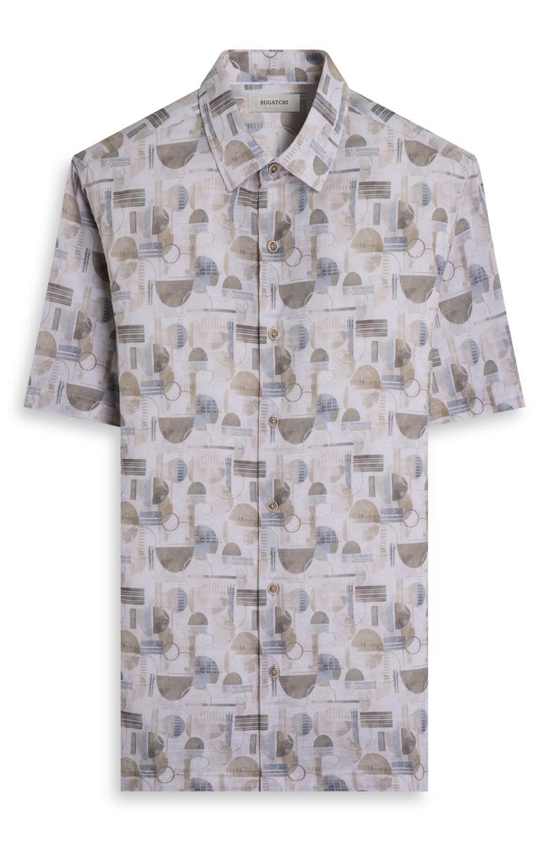 Bugatchi Vero Shaped Fit Geometric Print Short Sleeve Button-Up Shirt, Alternate, color, Khaki