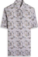 Bugatchi Vero Shaped Fit Geometric Print Short Sleeve Button-Up Shirt