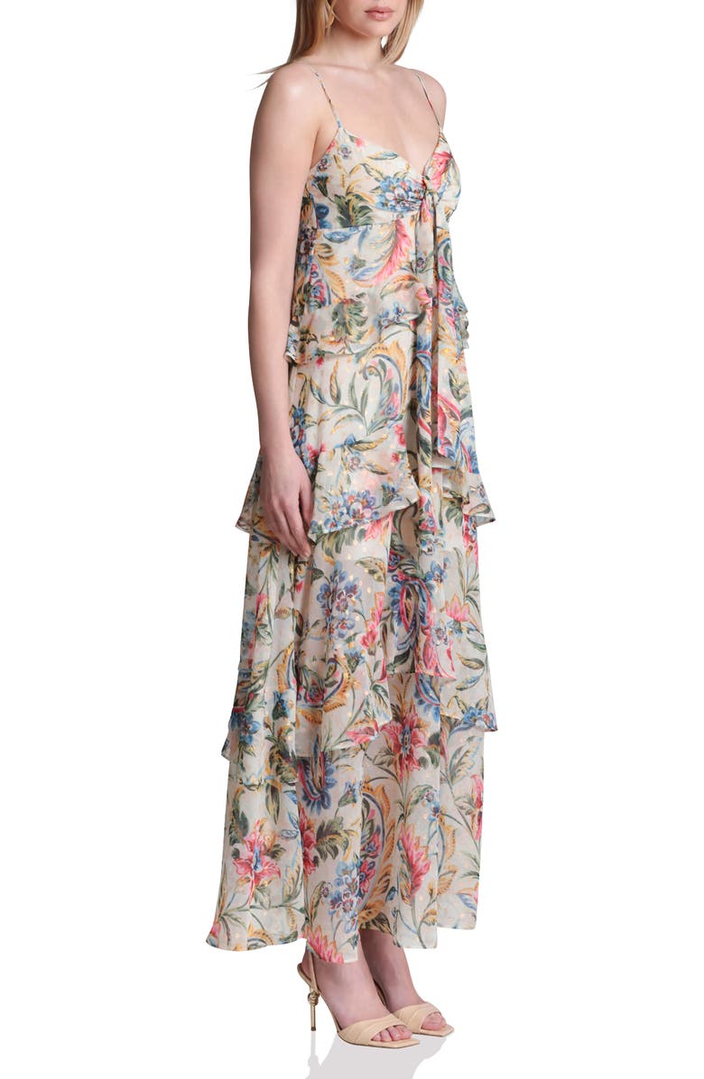 Avec Les Filles Tie Front Ruffle Maxi Dress, Alternate, color, Antoinette Damask