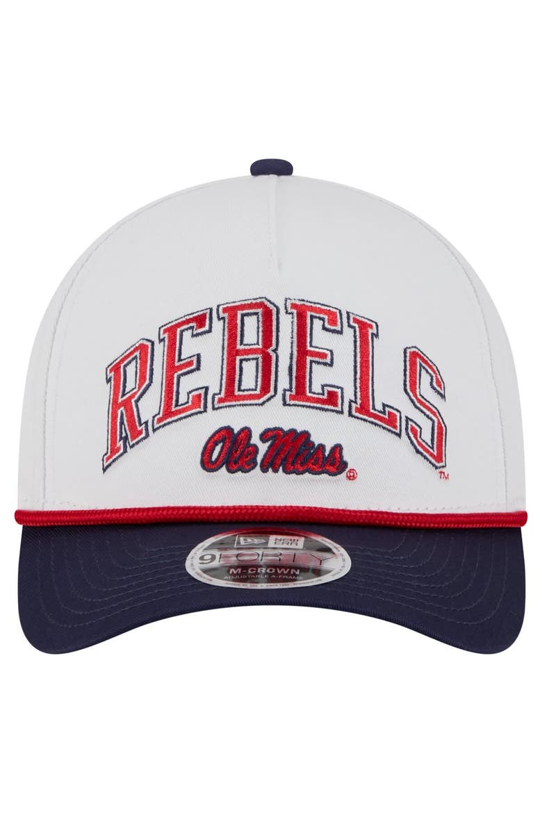Men's New Era White/Navy Ole Miss Rebels Arch Two-Tone Rope 9FORTY A-Frame M-Crown Adjustable Hat, Alternate, color, White