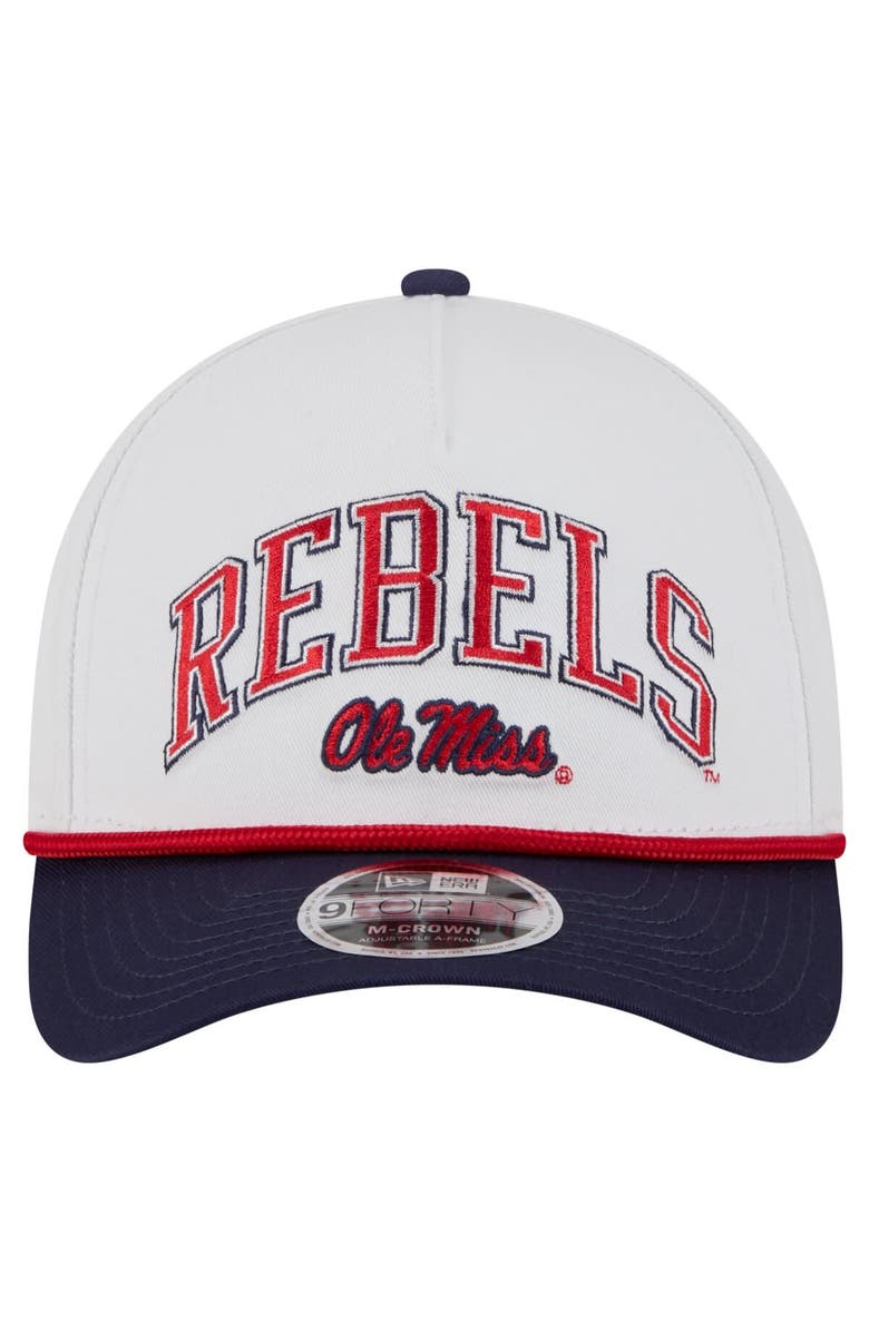 New Era Men's New Era White/Navy Ole Miss Rebels Arch Two-Tone Rope 9FORTY A-Frame M-Crown Adjustable Hat, Alternate, color, White