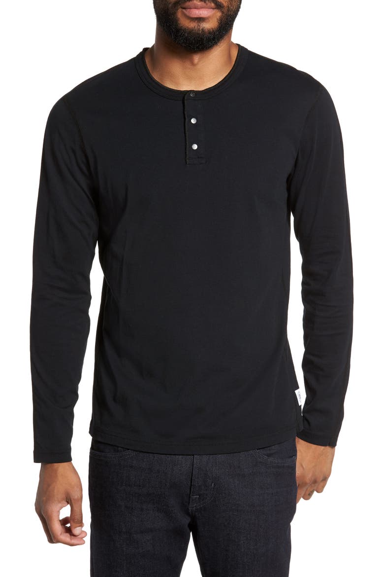 Long Sleeve Henley T-Shirt, Main, color, BLACK