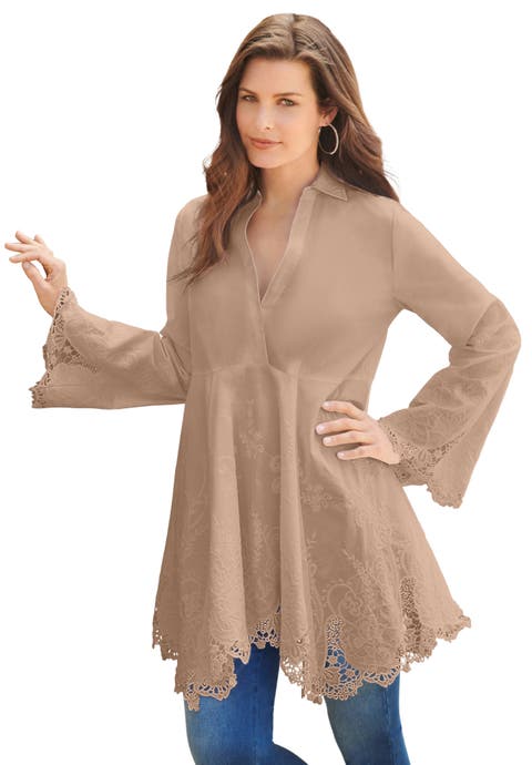 Extended Plus Size Poplin Embroidered Swing Tunic (plus)