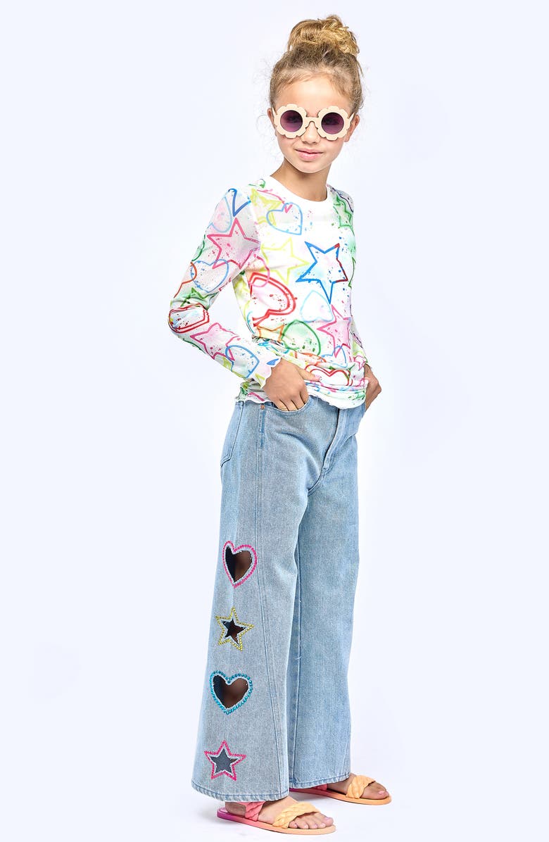 Hannah Banana Kids' Side Cutout Wide Leg Shorts, Alternate, color, Denim Blue