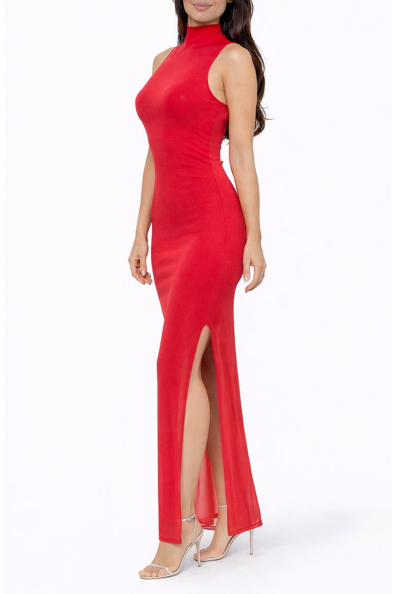 Power Mesh Shirred Maxi Dress, Alternate, color, RED