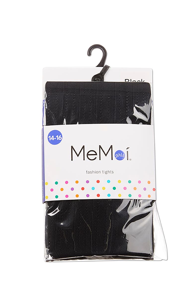 MeMoi Kids' Railroad Pointelle Nylon Tights, Alternate, color, Black