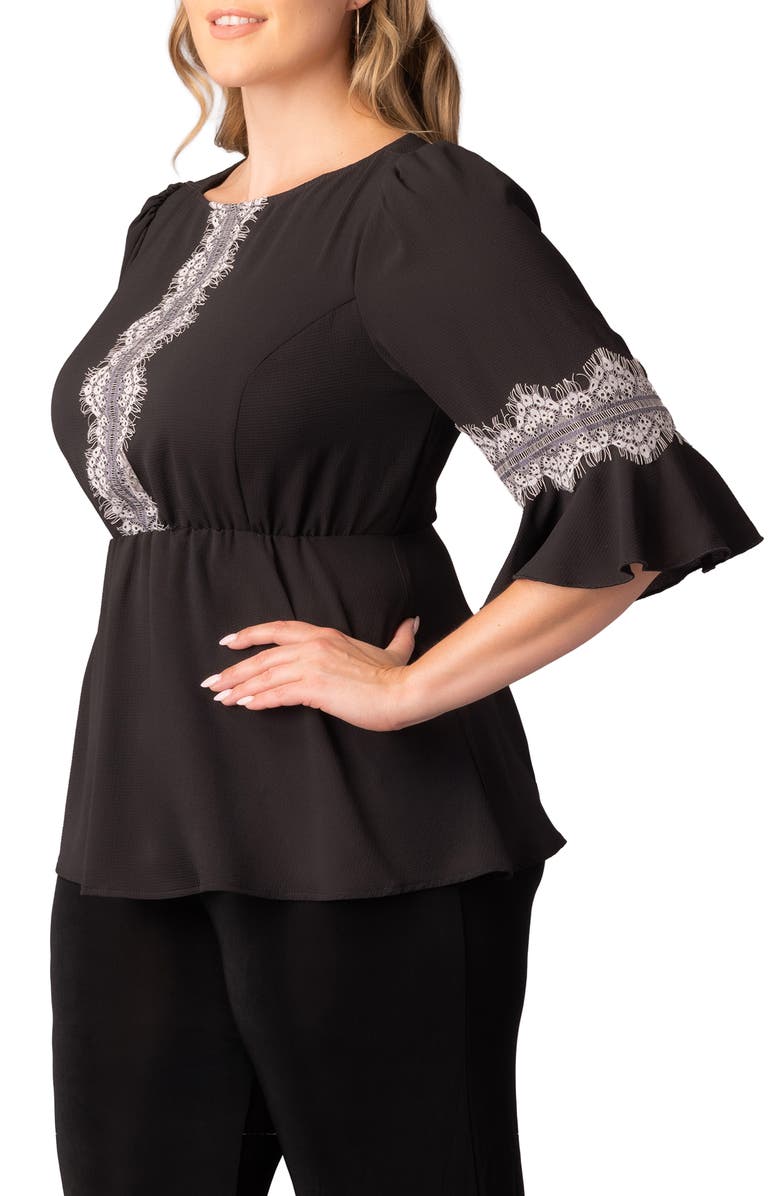 Kiyonna Chateau Lace Peplum Top, Alternate, color, Black Noir