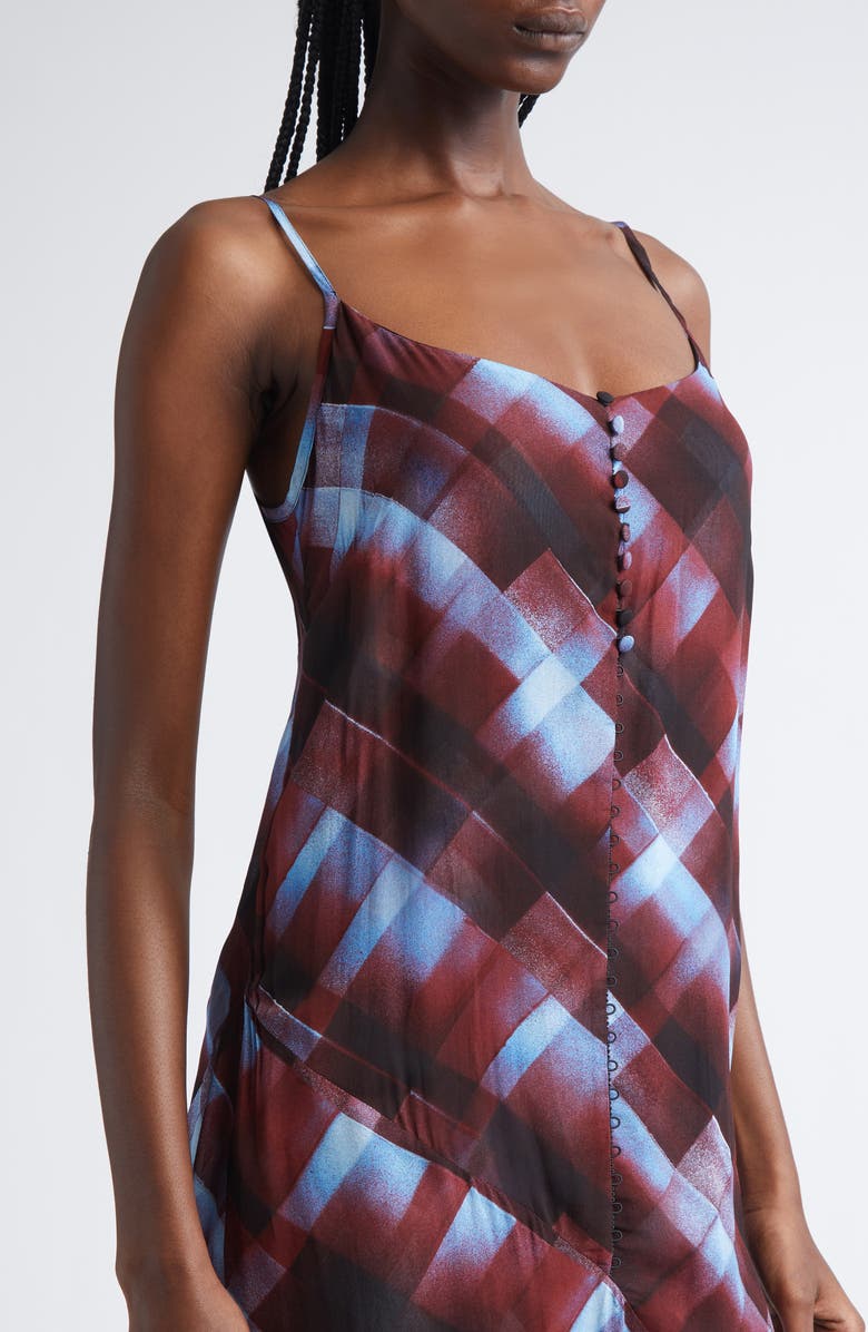 Dries Van Noten Domino Spray Painted Check Midi Dress, Alternate, color, Burgundy