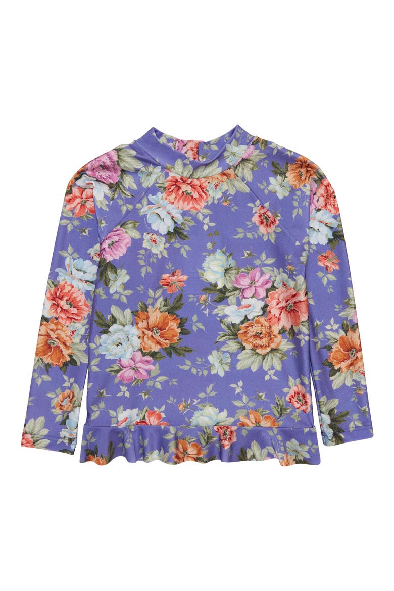 Kids' Pattie Floral Print Ruffle Hem Rashguard, Main, color, PURPLE ROSE