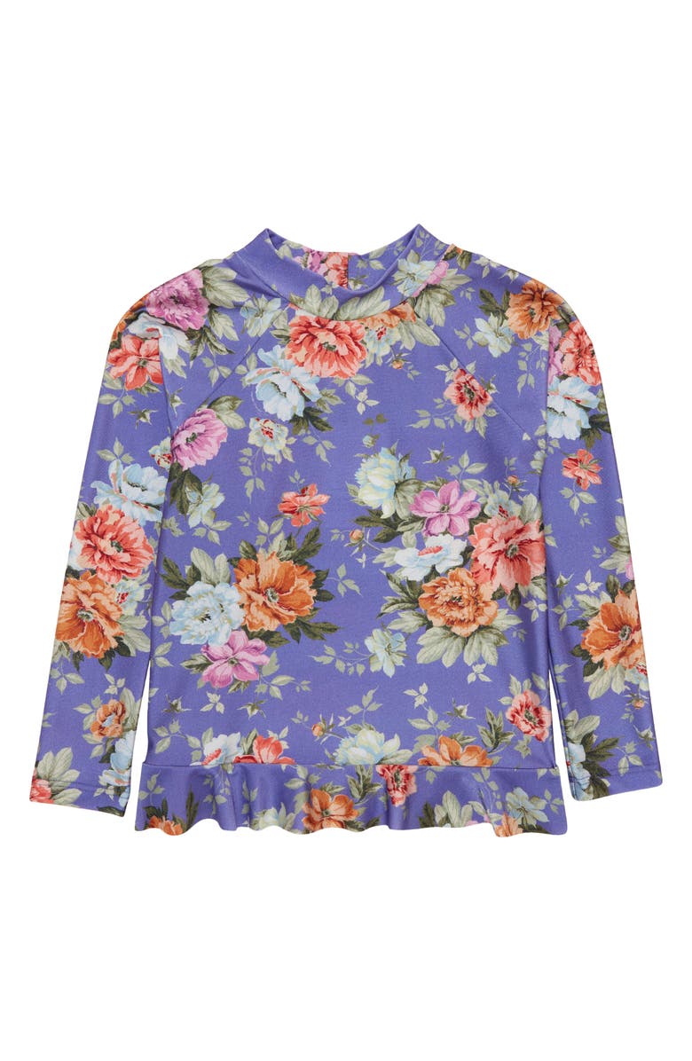 Zimmermann Kids' Pattie Floral Print Ruffle Hem Rashguard, Main, color, 