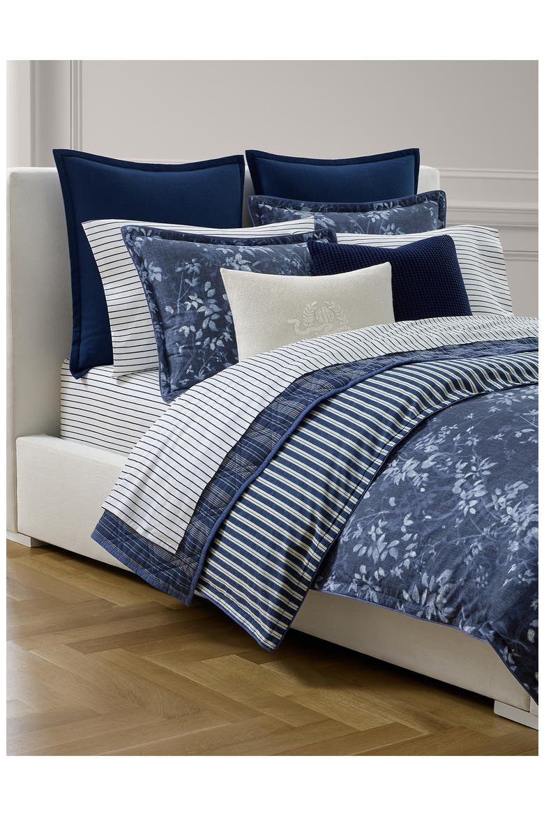 Caterina Floral & Stripe Reversible Cotton Percale Duvet Cover & Sham Set, Alternate, color, NAVY