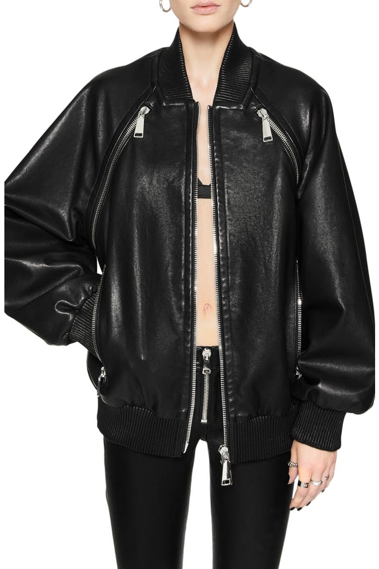 Dylan Oversize Leather Bomber Jacket, Main, color, TRUE BLACK