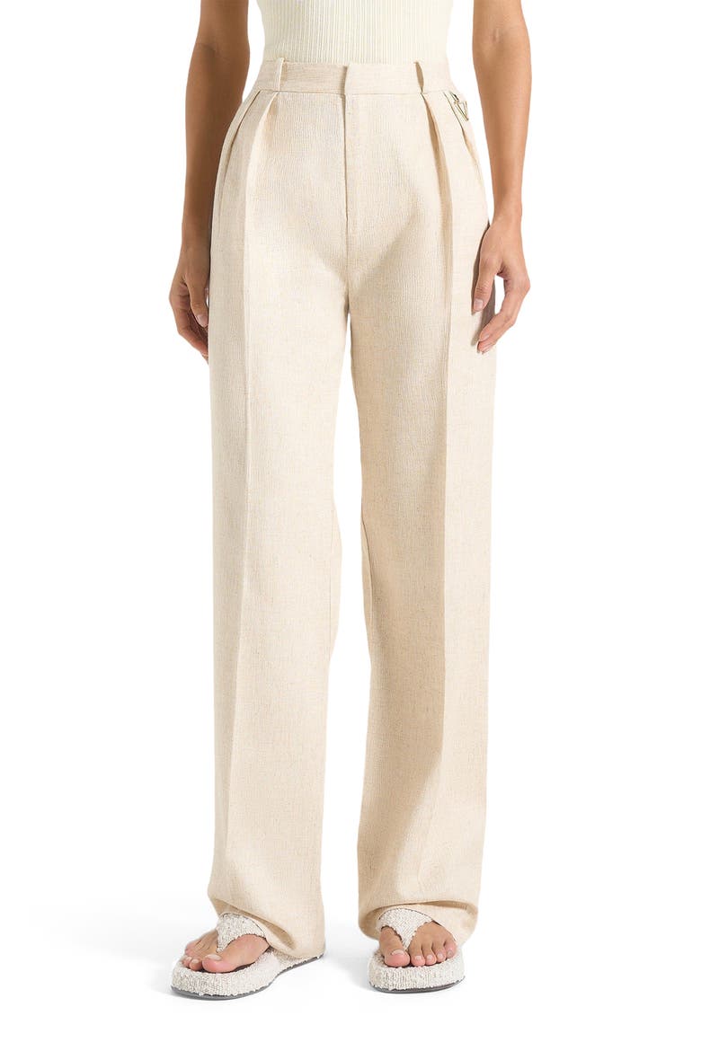 Julie Linen Twin Pleat Trousers, Alternate, color, Natural