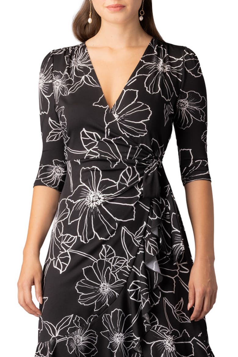 Flirty Flounce Midi Wrap Dress, Alternate, color, Black Florals