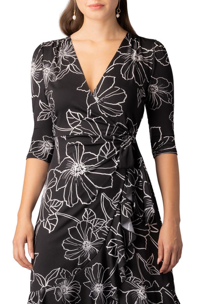 Kiyonna Flirty Flounce Midi Wrap Dress, Alternate, color, Black Florals