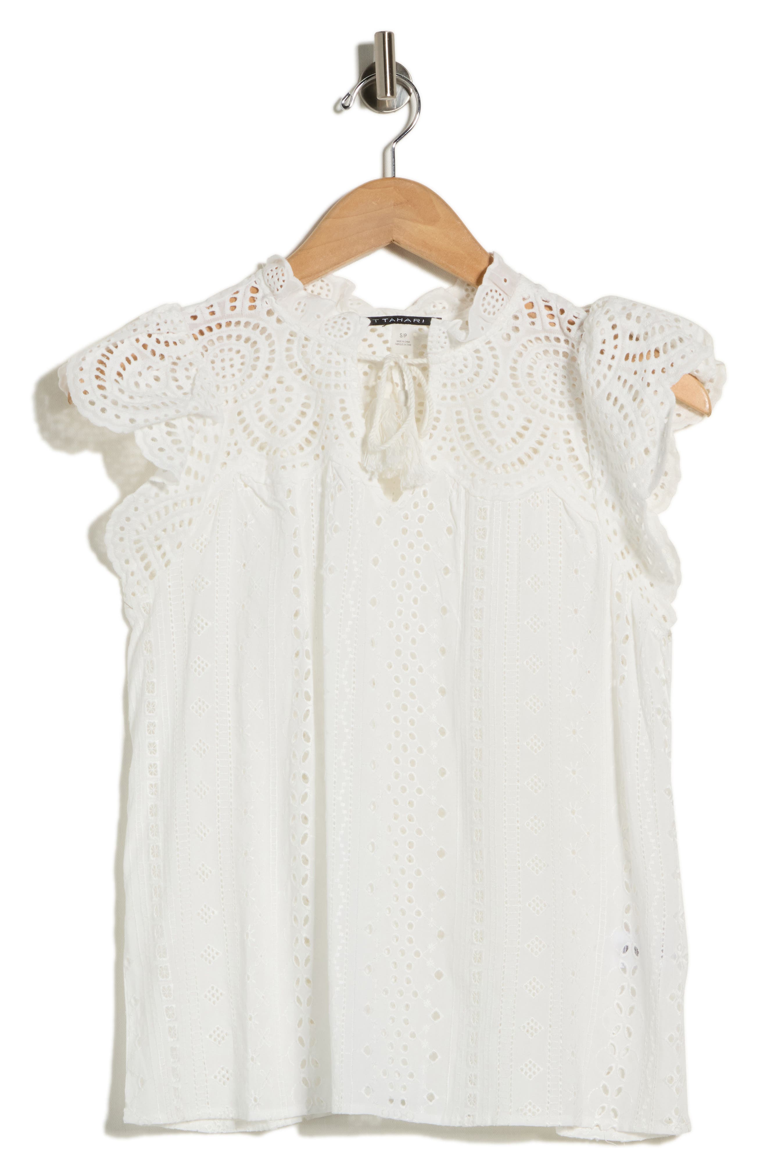 T Tahari Embroidered Eyelet Cap Sleeve Top
