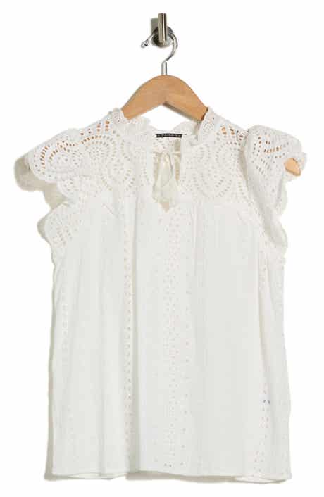 T Tahari Embroidered Eyelet Cap Sleeve Top