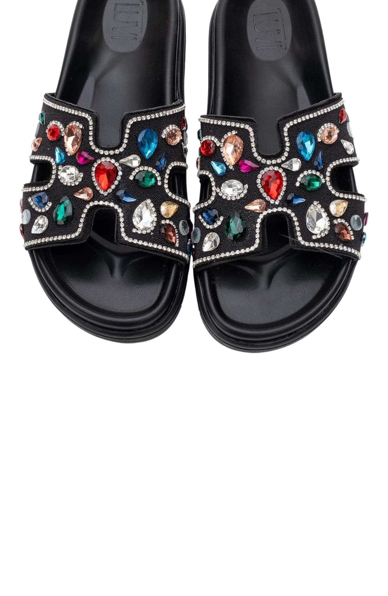 Forever & Always Shoes Denilla Leather Embellished Slide Sandal, Alternate, color, 