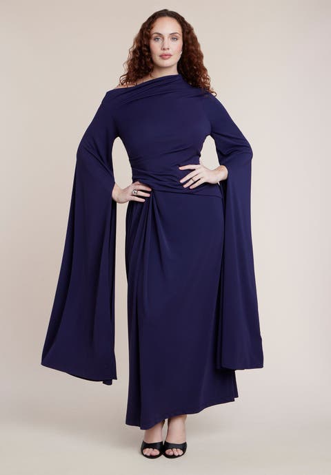Cape Sleeve Draped Dress