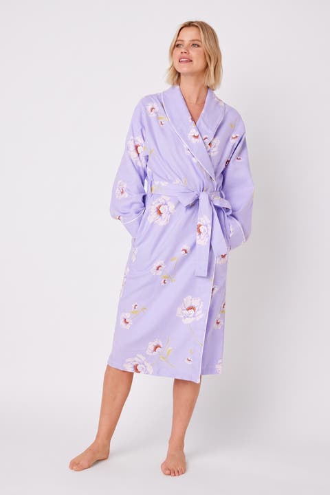 Floral Flannel Shawl Collar Robe