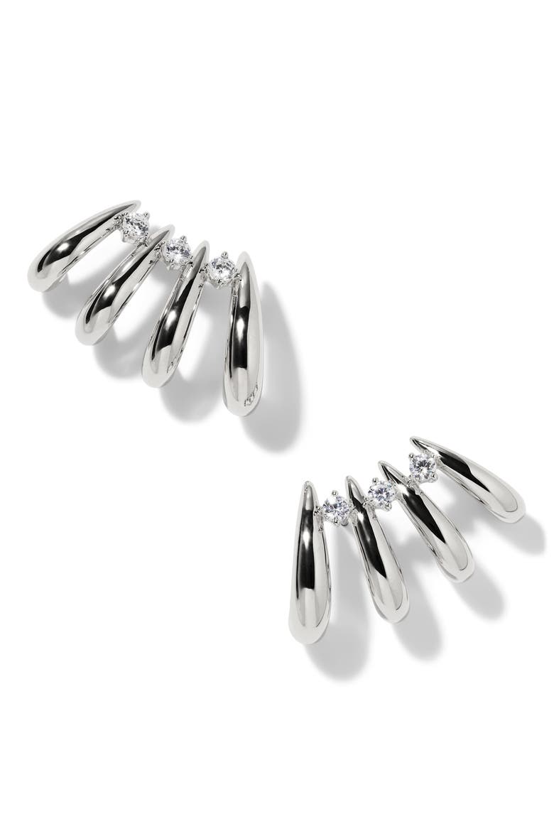 Pisa Hoop Climber Earrings, Main, color, RHODIUM