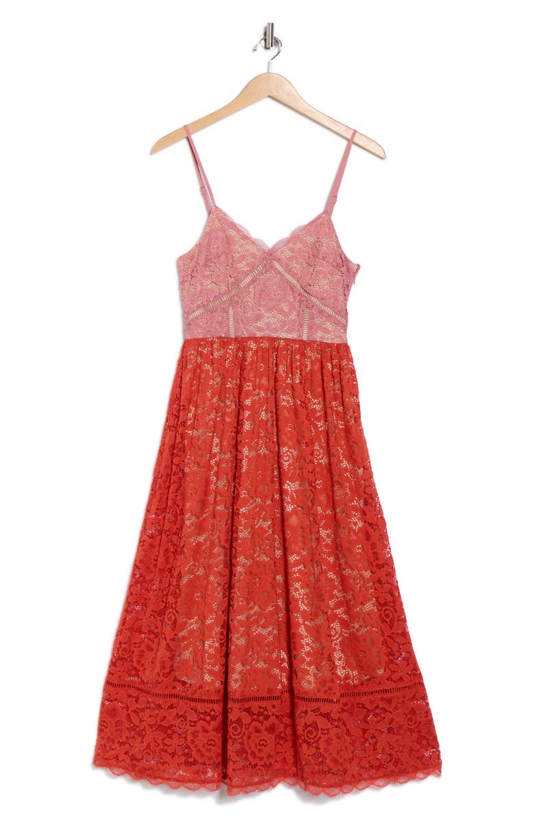 NSR Crochet Stretch Lace Midi Dress, Alternate, color, Blush/ Orange