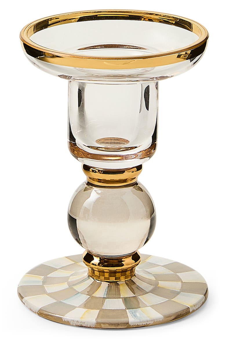 Sterling Check Small Glass Candleholder, Main, color, STERLING