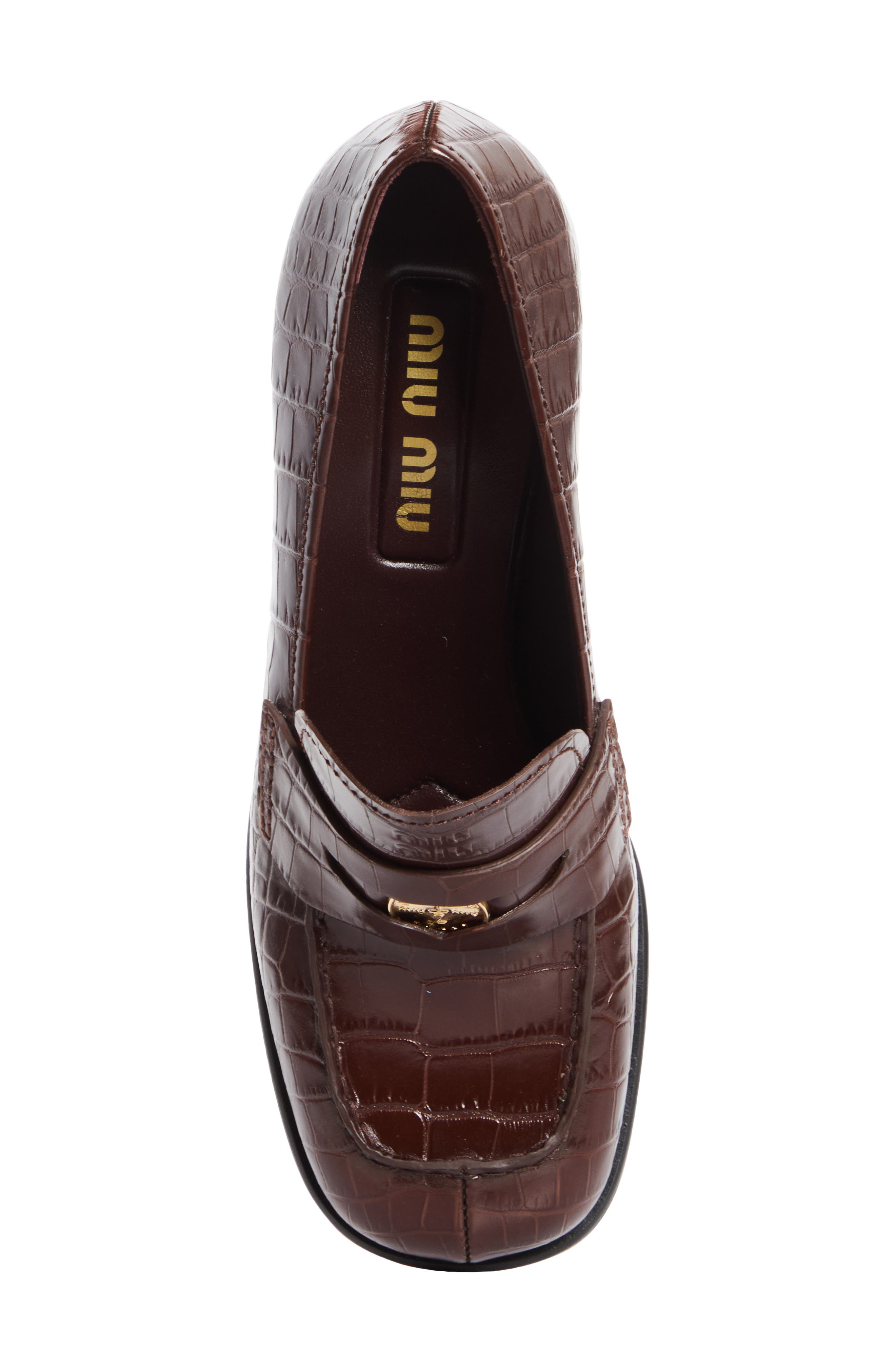 Croc Embossed Leather Loafer Pump, Alternate, color, CACAO