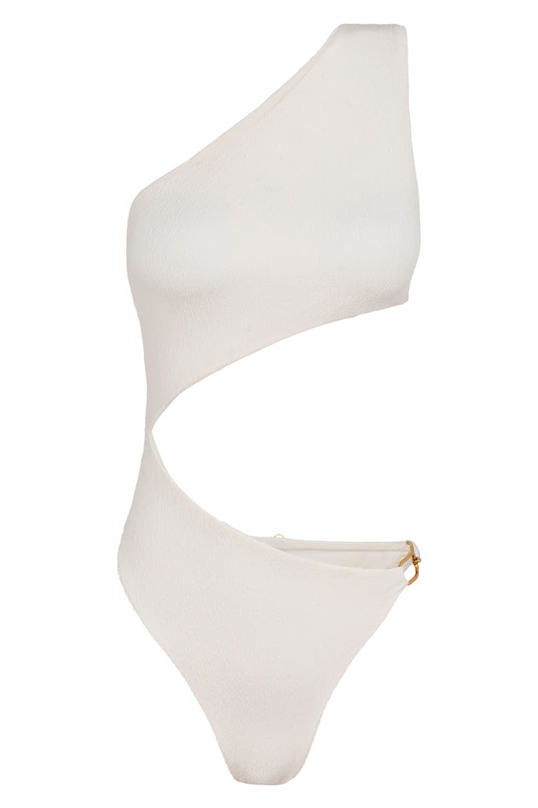 Jo Marl Cutout One-Shoulder One-Piece Swimsuit, Alternate, color, WHITE