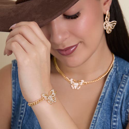 Jessica Simpson Gold-tone Butterfly Crystal Chain Bracelet In Gold