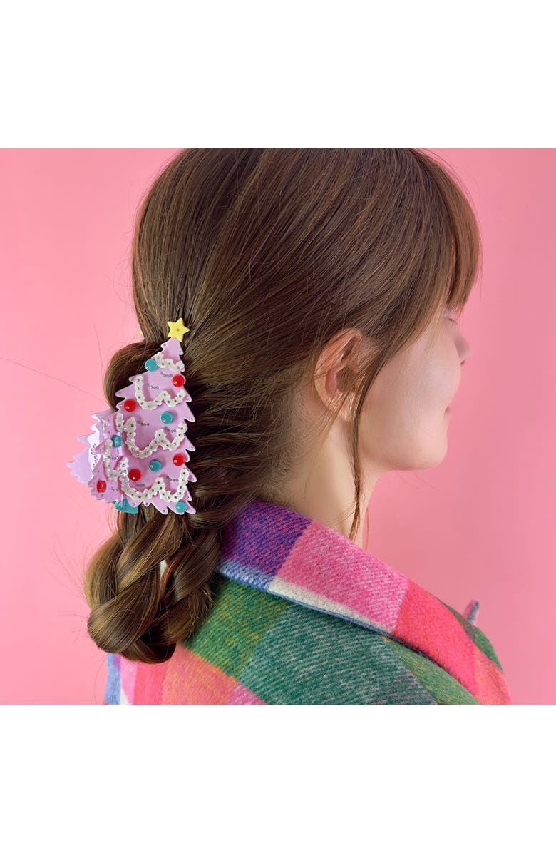 Centinelle Pink Christmas Tree Hair Claw, Alternate, color,