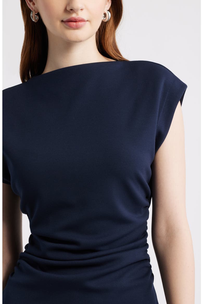 Ruched Funnel Neck Midi Dress, Alternate, color, NAVY NIGHT