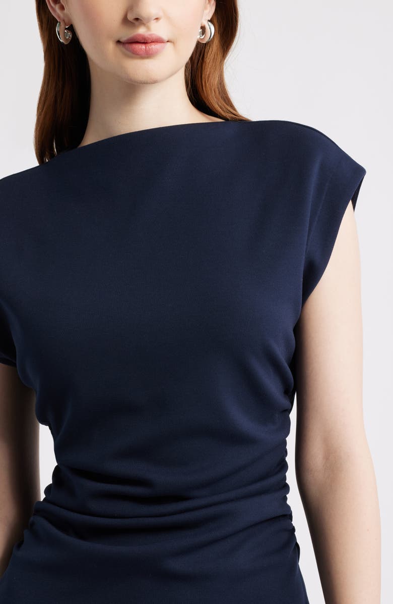 Nordstrom Ruched Funnel Neck Midi Dress, Alternate, color, Navy Night