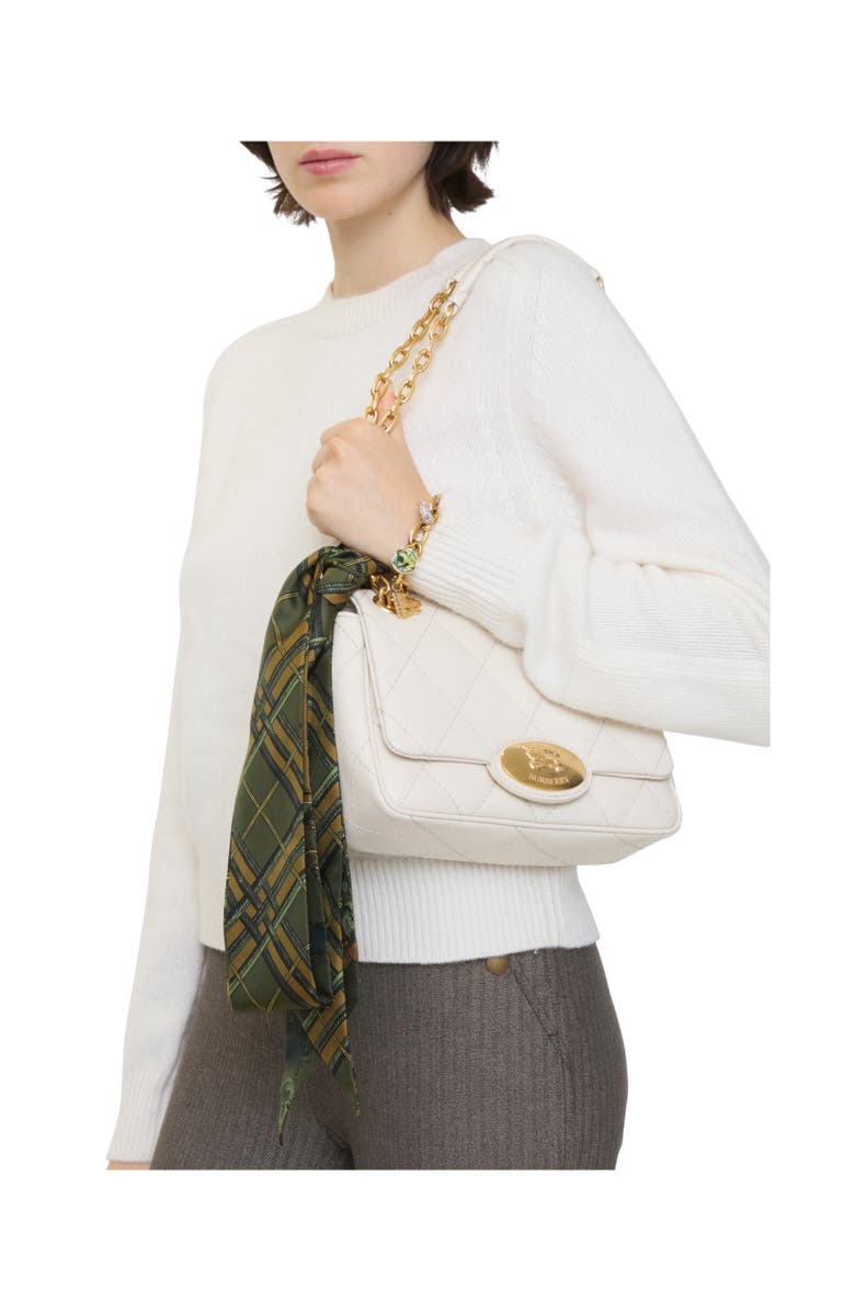 Burberry Skinny Reversible Etched Knight Silk Scarf, Alternate, color, Moat Green