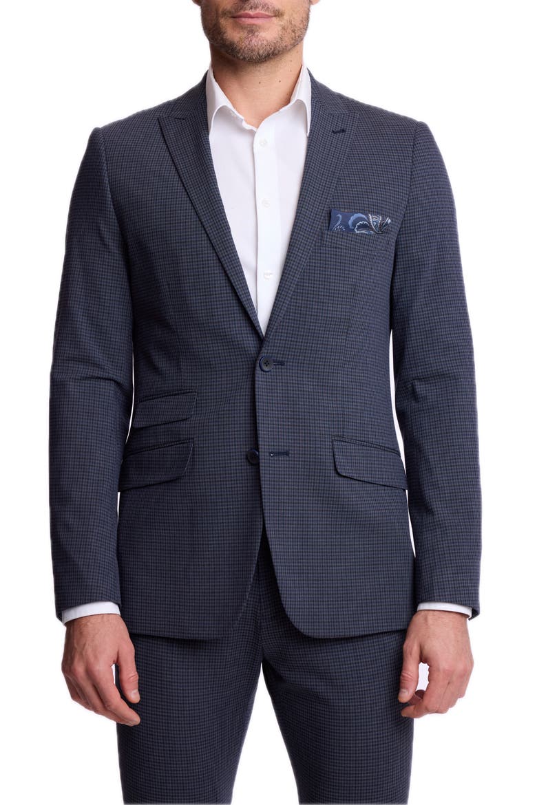 Ashton Slim Peak Suit Jacket, Main, color, NAVY BURGUNDY GINGHAM