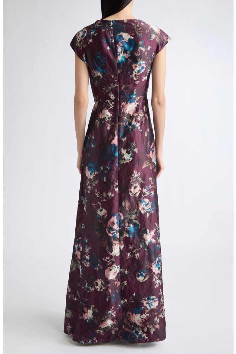 Floral Draped Textured Satin Gown, Alternate, color, FONTEYN ROSE BURGUNDY