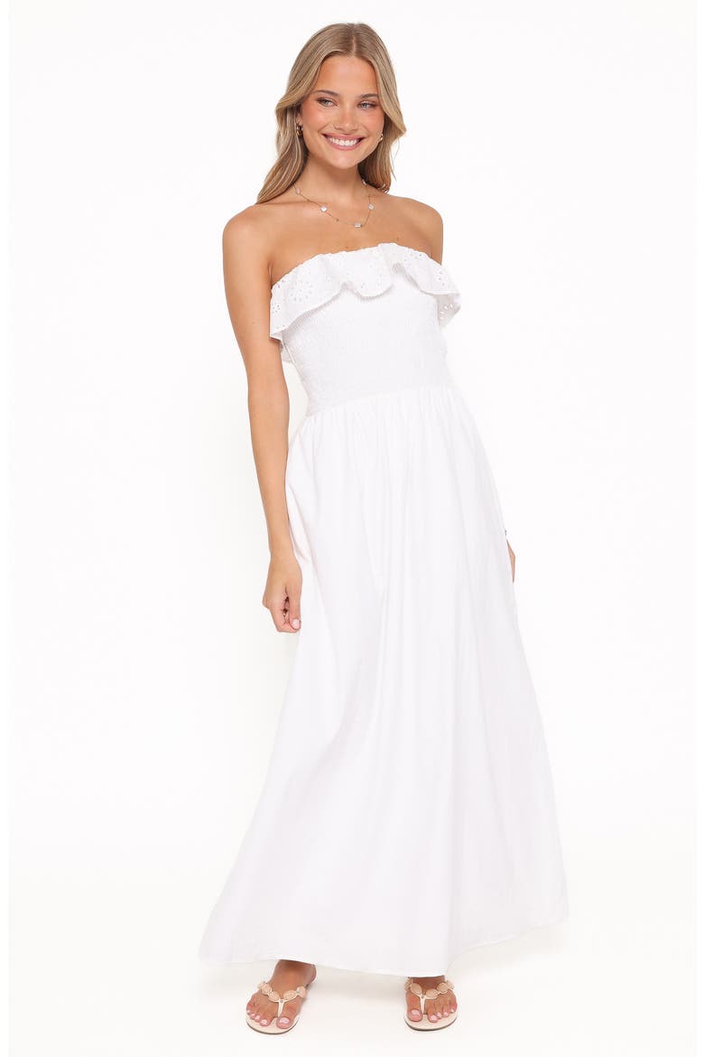 Gilbert Eyelet Ruffle Strapless Maxi Dress, Alternate, color, WHITE