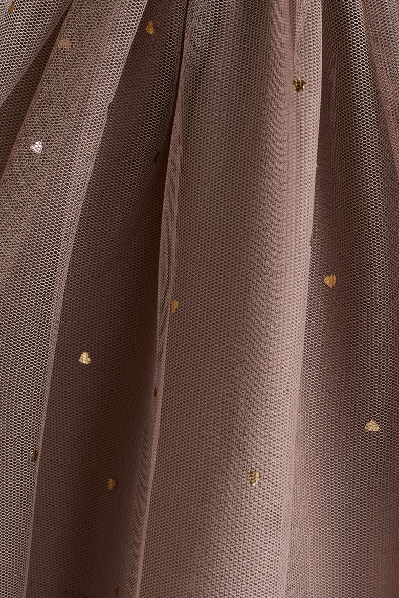 Cotton Dress With Tulle Skirt, Alternate, color, Brown/hearts