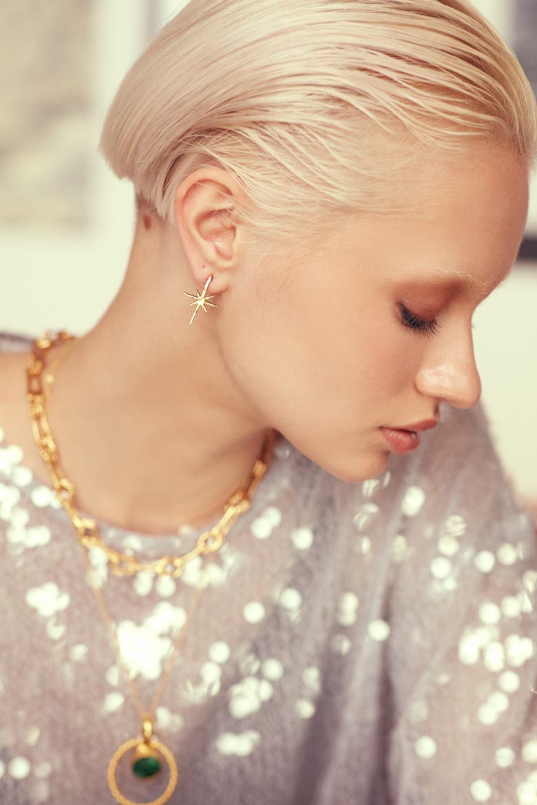 Northern Star Stud Earrings, Alternate, color, Brass
