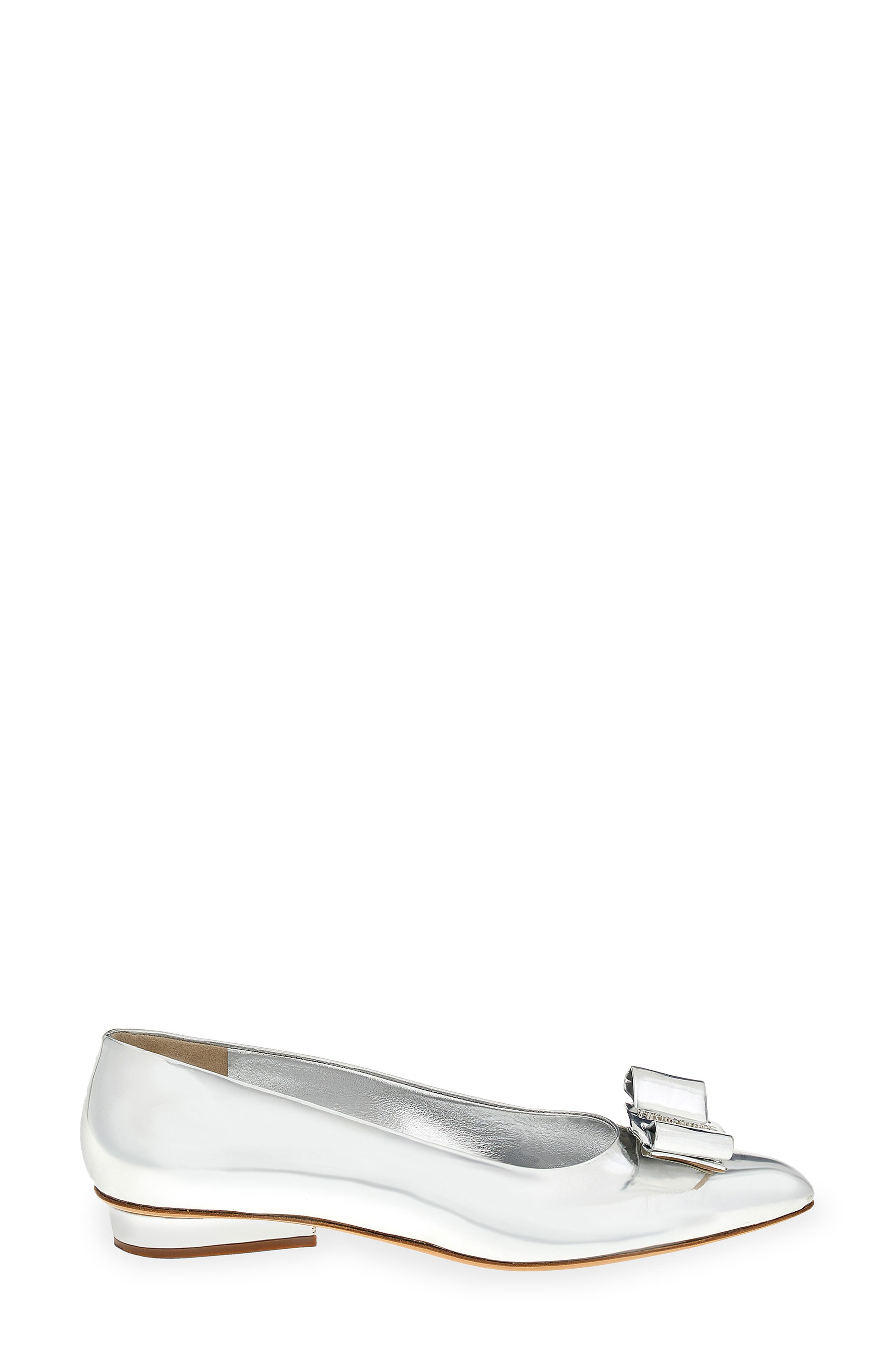Salvatore Ferragamo Viva Bow Pointed Toe Ballet Flat, Alternate, color, SILVER